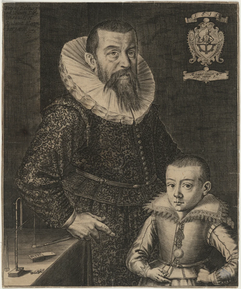 Portrait of a Man and His Son by Peter Isselburg, print, 1615
