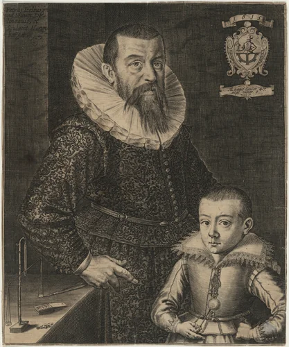 Portrait of a Man and His Son by Peter Isselburg, print, 1615