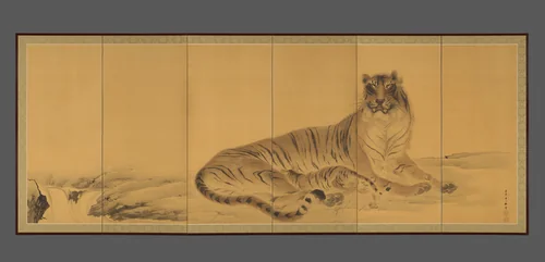 Tiger, Tigress and Cub by Kishi Chikudō, painting, 1892