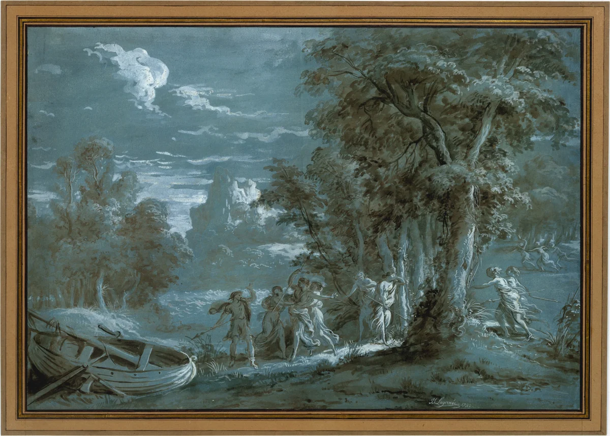 Landscape with a Scene from Fénelon's Télémaque by Jean Jacques Lagrenée, drawing, 1780
