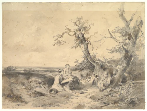 Landscape with an Artist Sketching by Mari ten Kate, drawing, 1845-1910