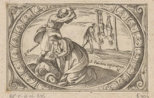 H. Flaminia en H. Faustina by Antonio Tempesta, print, 1565-1630
