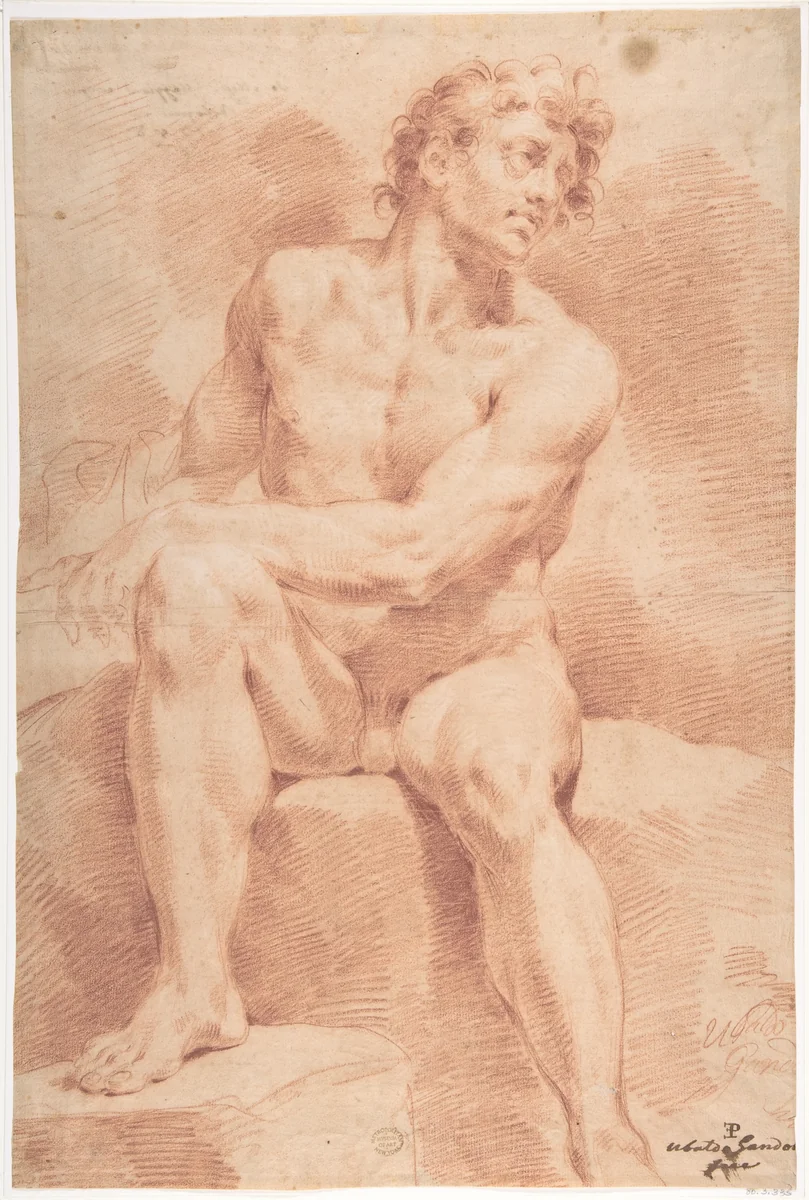 Seated Male Nude by Ubaldo Gandolfi, drawing, 1728-1781