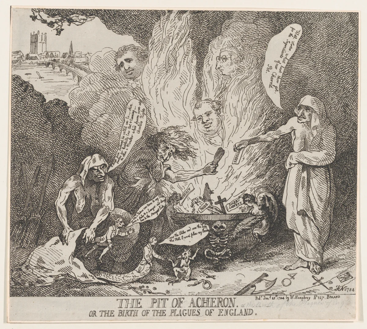 The Pit of Acheron or The Birth of the Plagues of England by Thomas Rowlandson, print, 1784