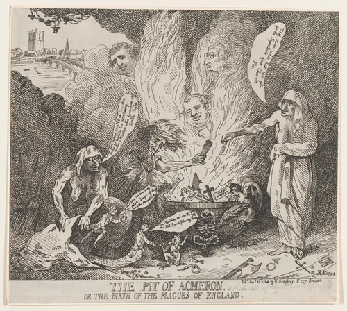 The Pit of Acheron or The Birth of the Plagues of England by Thomas Rowlandson, print, 1784