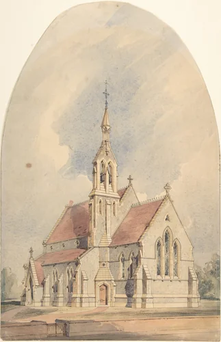 Architectural Rendering of a Gothic Revival Church by anonymous, drawing, 1850-1870