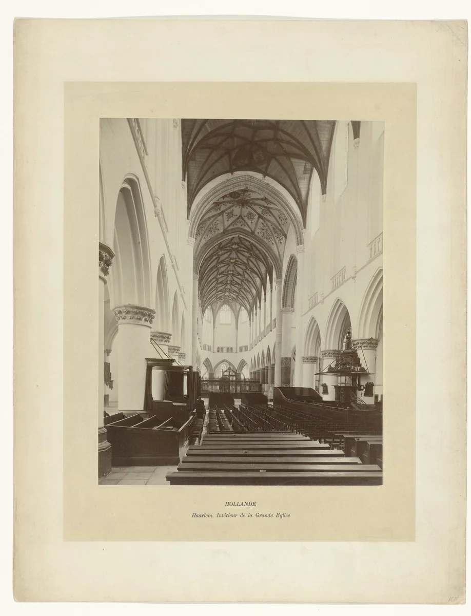 Interieur van de Grote of Sint-Bavokerk in Haarlem by anonymous, photograph, 1850-1880