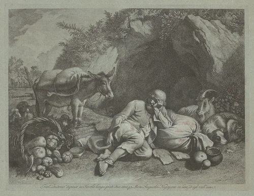 Old Man Leaning against a Sack by Francesco Londonio, print, 1767