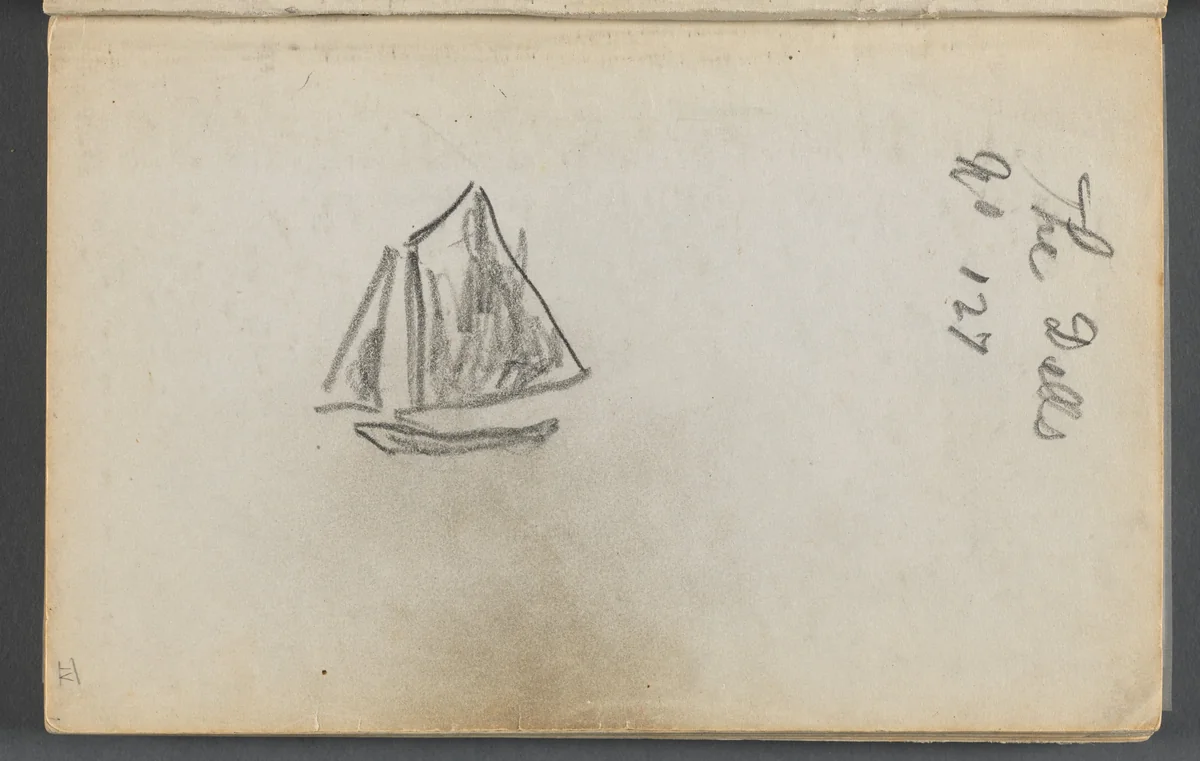 Sketchbook, The Dells, N° 127, page 001:Sailboat "The Dells" by Maurice Prendergast, book, 1919-1921