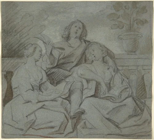 A Youth and Two Girls Singing by Jacob Jordaens, drawing, 1600-1678