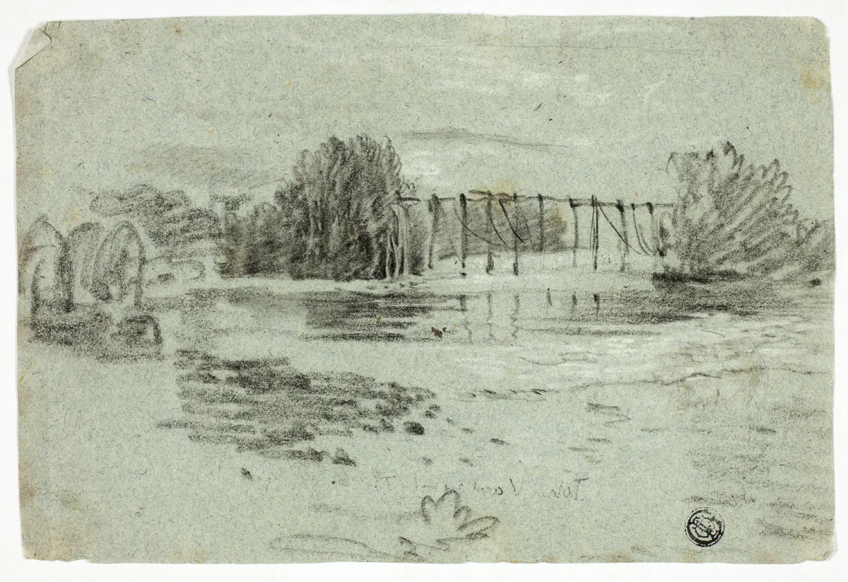 Stream and Trestle Bridge by William Turner or John Varley, drawing, 1798-1862