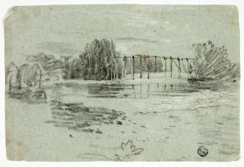 Stream and Trestle Bridge by William Turner or John Varley, drawing, 1798-1862