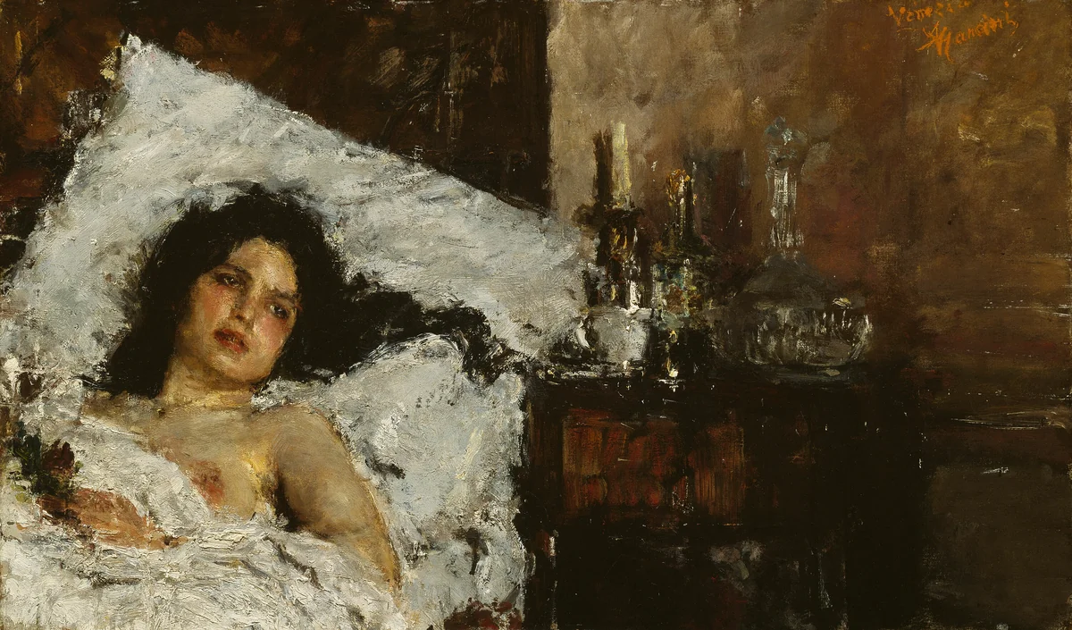Resting by Antonio Mancini, painting, 1882-1892