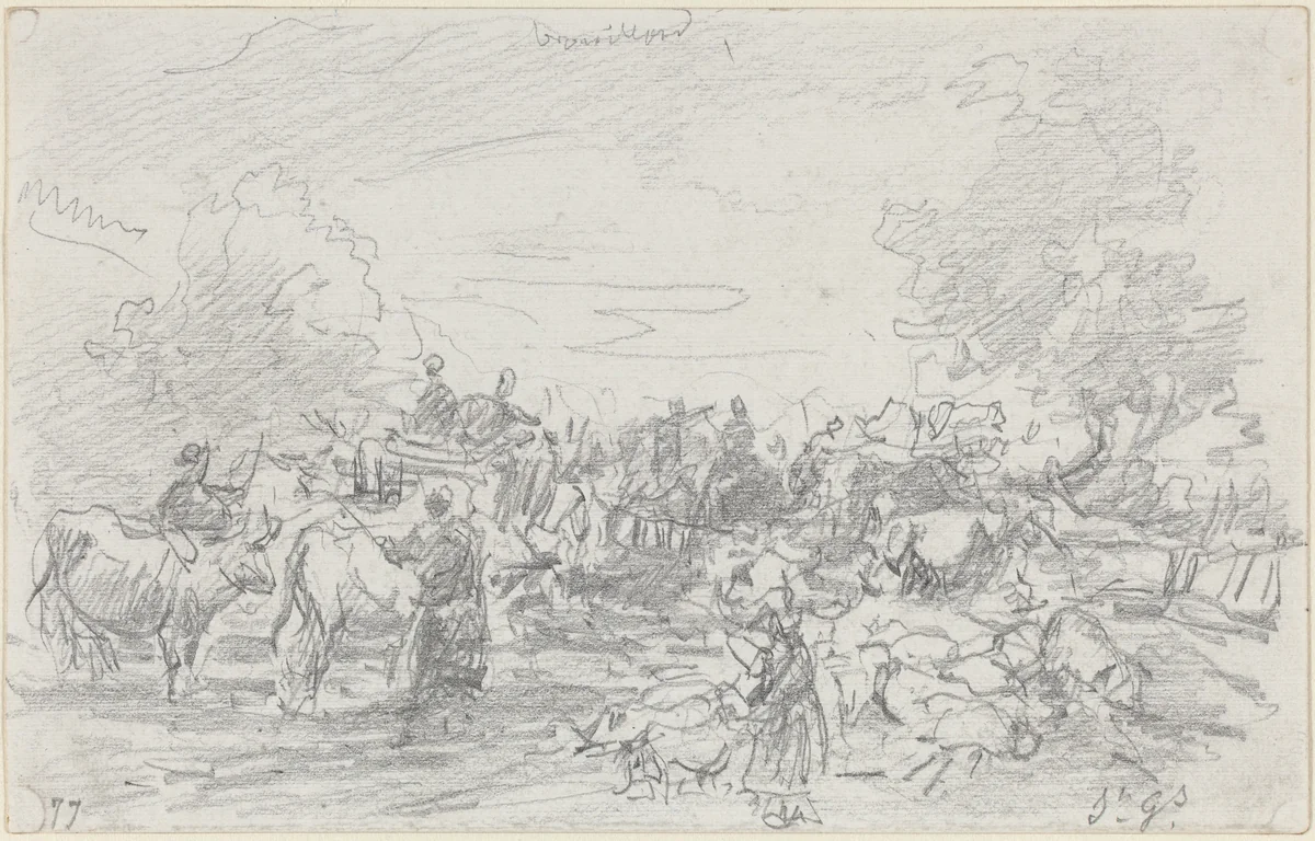 Herds Crossing a Stream by Eugène Boudin, drawing, 1877
