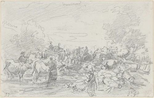 Herds Crossing a Stream by Eugène Boudin, drawing, 1877