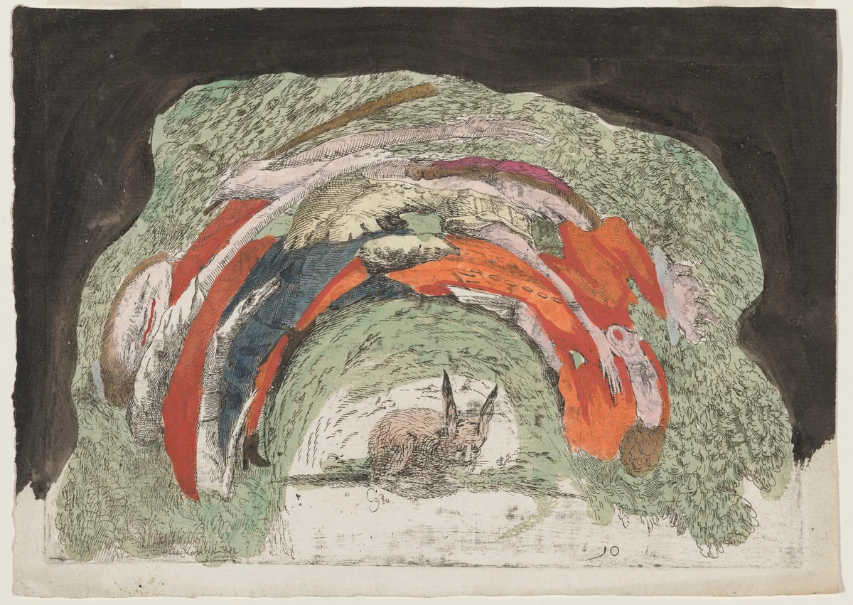 Rabbit and Two Fighting Men by Giovanni Francesco Costa, print, 1742-1752