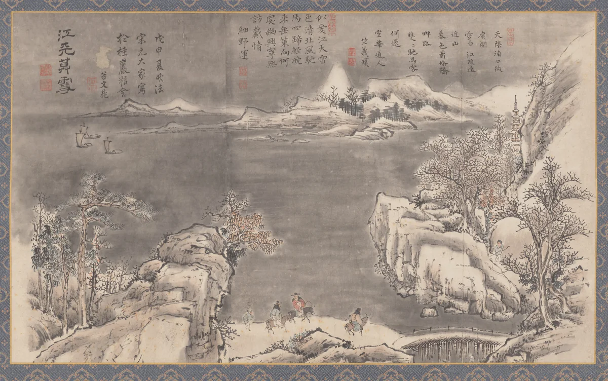 Evening Snow Blending River and Sky, from Eight Views of Xiao-Xiang by Tani Bunchō (谷文晁), painting, 1788