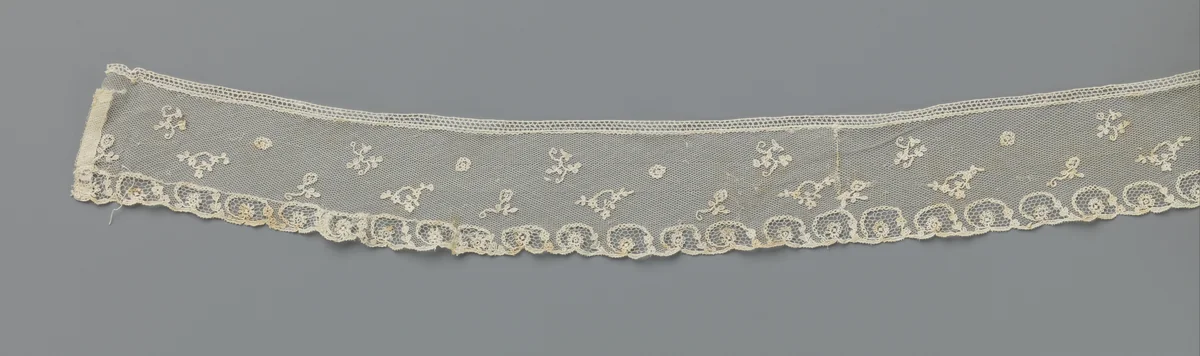 Strook applicatiekant met een strooipatroon en rozetjes in ovaaltjes langs de onderzijde by anonymous, other, 1790-1799