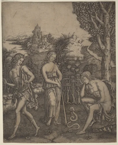 Serpent Speaking to a Young Man by Marcantonio Raimondi, print, 1480-1534