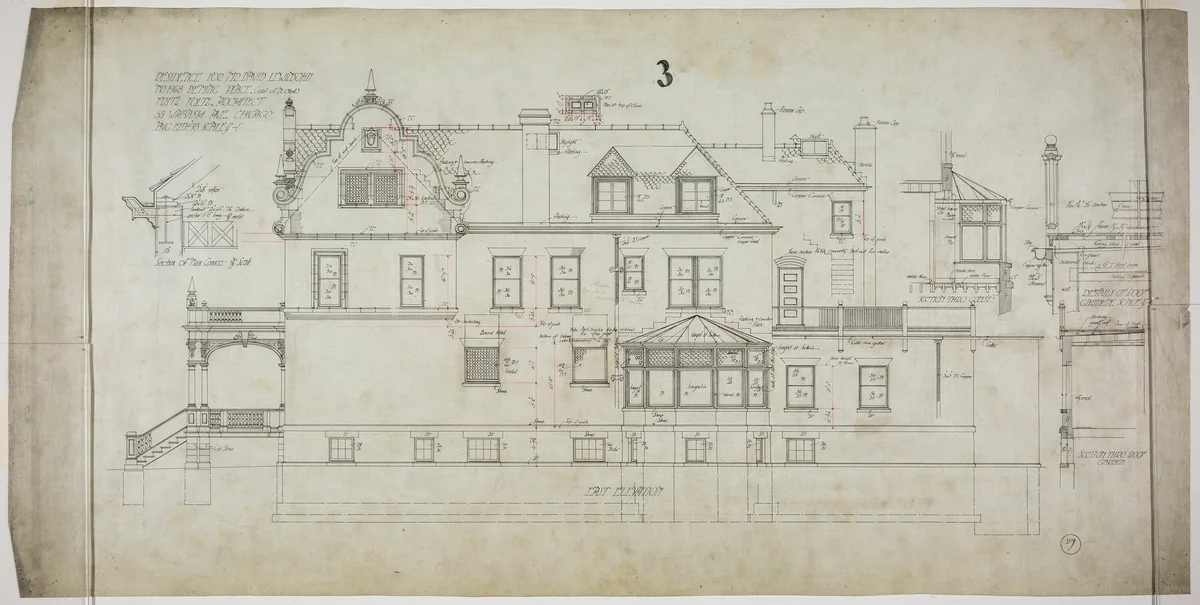 David Lewinsohn House, Chicago, Illinois, East Elevation by Fritz Frederick L. Foltz, drawing, 1898