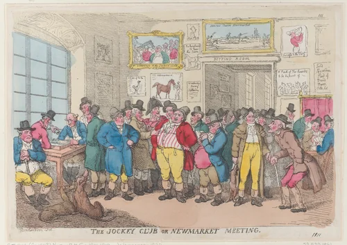The Jockey Club or Newmarket Meeting by Thomas Rowlandson, print, 1811