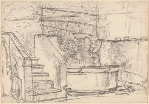 Corner of a Garden Court by Friedrich Salathé, drawing, 1815-1821