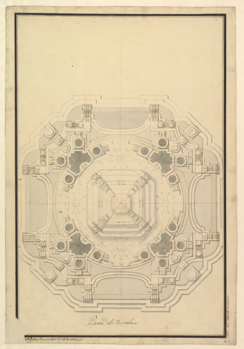 Ground Plan for the Catafalque for Louis XIV (d. 1715) by Giuseppe Galli Bibiena, drawing, 1710-1720