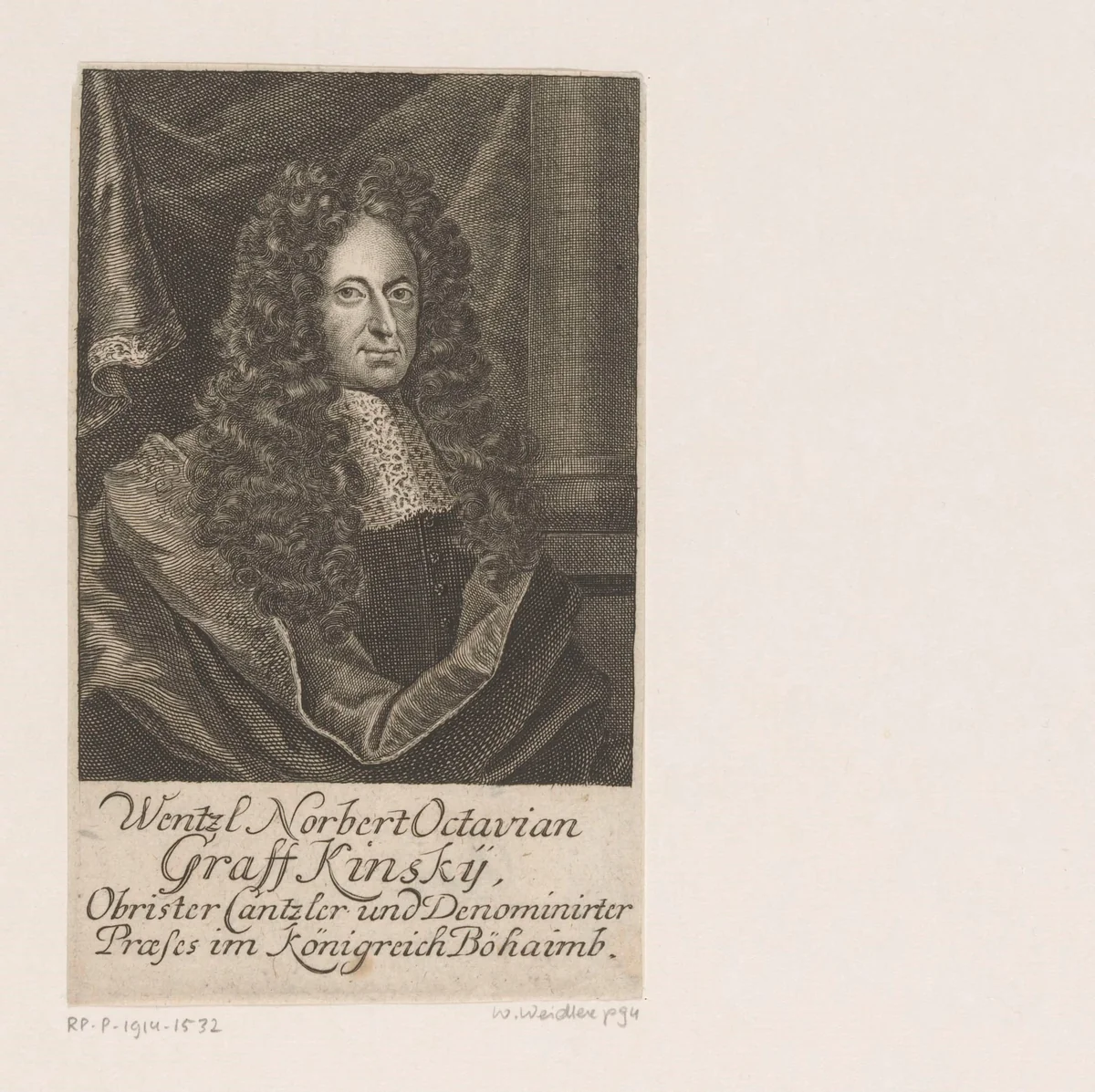 Portret van Wenzel Norbert Octavian Graf Kinsky by Martin Bernigeroth, print, 1711