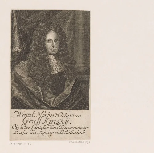 Portret van Wenzel Norbert Octavian Graf Kinsky by Martin Bernigeroth, print, 1711