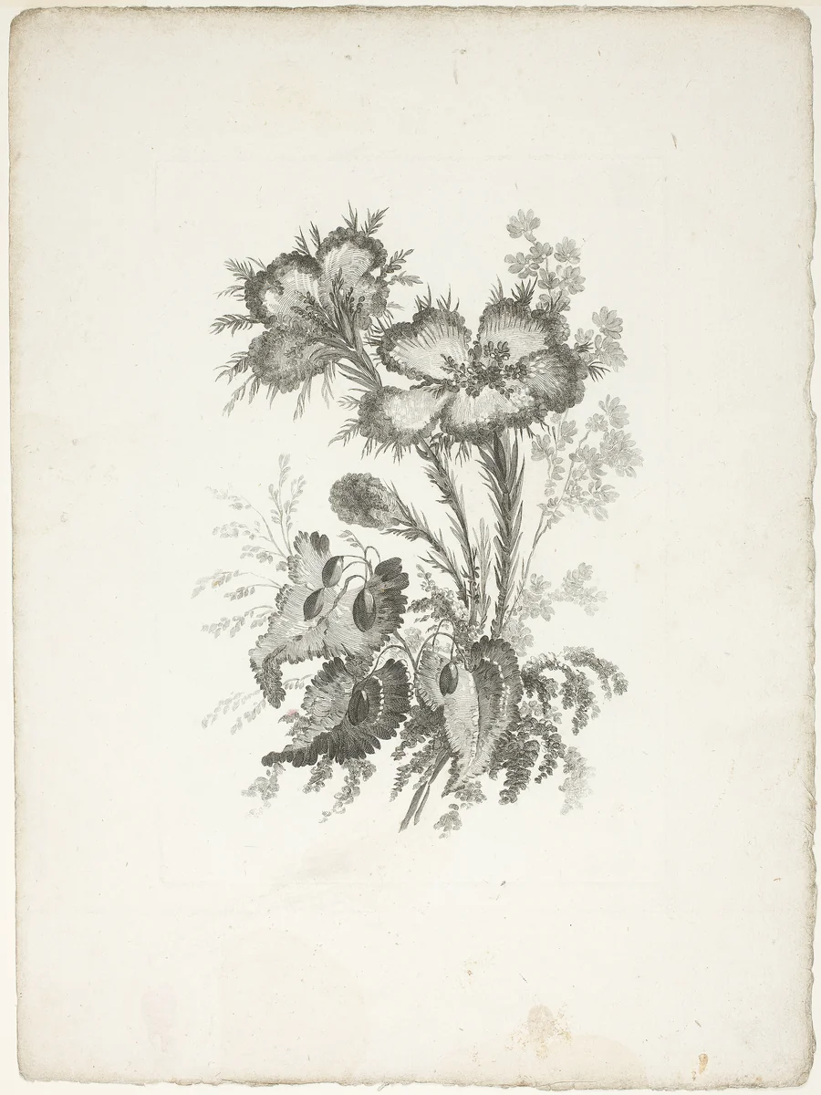 Bouquet, from Collection of New Flowers of Taste for the Manufacture of Persian Cloth, Invented and Drawn by Jean Pillement by Johann Heinrich Hess, print, 1765-1770
