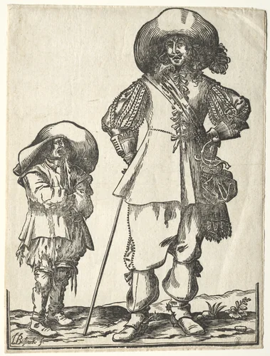 Standing Cavalier and Beggar Boy by Ludolph Büsinck, print
