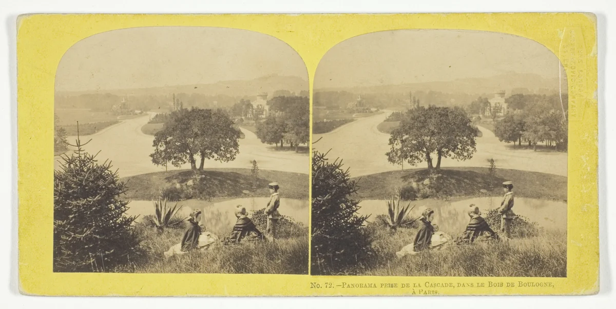 Panorama Prise de la Cascade, dans le Bois de Boulogne, A Paris by London Stereoscopic Company, photograph, 1875-1899