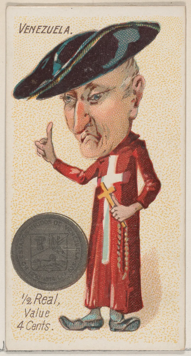 Venezuela, 1/2 Real, from the series Coins of All Nations (N72, variation 2) for Duke brand cigarettes by W. Duke, Sons & Co., print, 1889