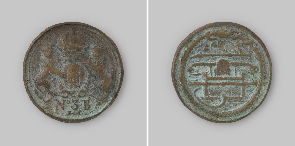 Amsterdam, brandspuitpenning van wijk 3B by anonymous, metalwork, 1700-1799