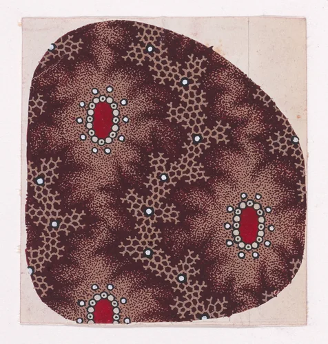 Textile Design with Alternating Vertical Rows of Ovals Bordered with Pearls and Vertical Garlands of Honeycomb Structures Flanked with Offsetting Branches and Decorated with Pearls over a Stippled Background by anonymous, drawing, 1840