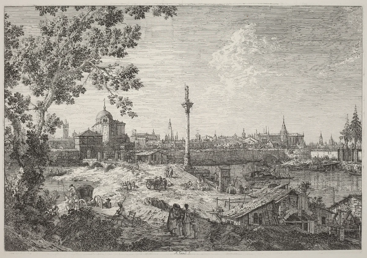Imaginary View of Padua by Canaletto, print, 1735-1746