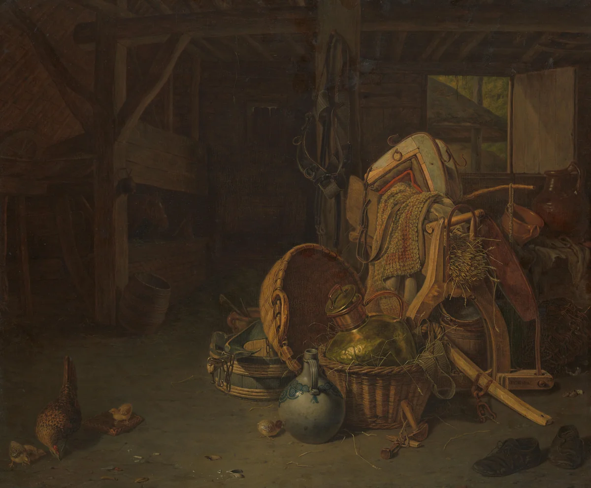 Still Life in a Stable by François Cornelis Knoll, painting, 1824