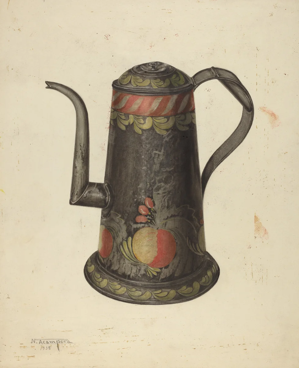 Toleware Coffee Pot by Nicholas Acampora, index of american design, 1938