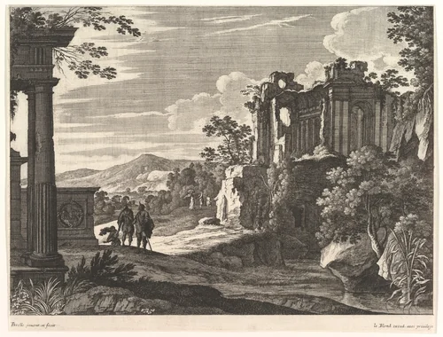 Travelers Visiting Ruins by Gabriel Perrelle, print, 1603-1677