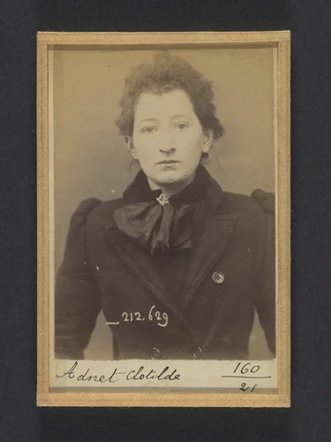 Adnet. Clotilde. 19 ans, née en décembre 74 à Argentant (Orne). Brodeuse. Anarchiste. Fichée le 7/1/94. by Alphonse Bertillon, photograph, 1894