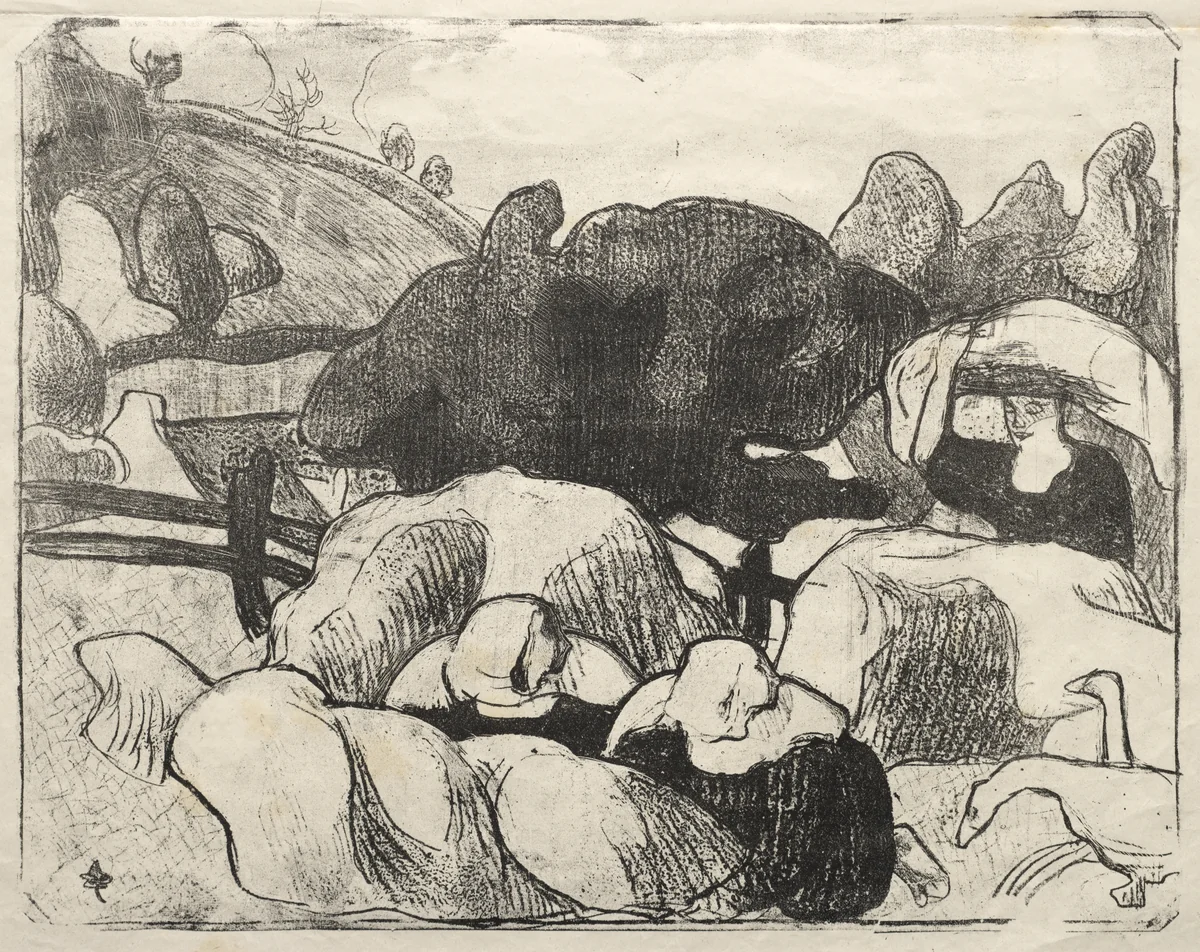 Les Bretonneries: Breton Women Making Haystacks (Bretonnes Faisant les Foins) by Émile Bernard, print, 1889