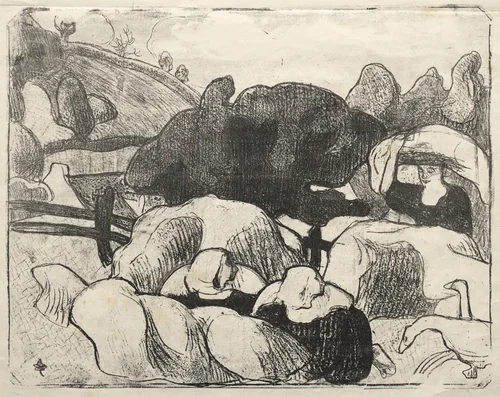 Les Bretonneries: Breton Women Making Haystacks (Bretonnes Faisant les Foins) by Émile Bernard, print, 1889
