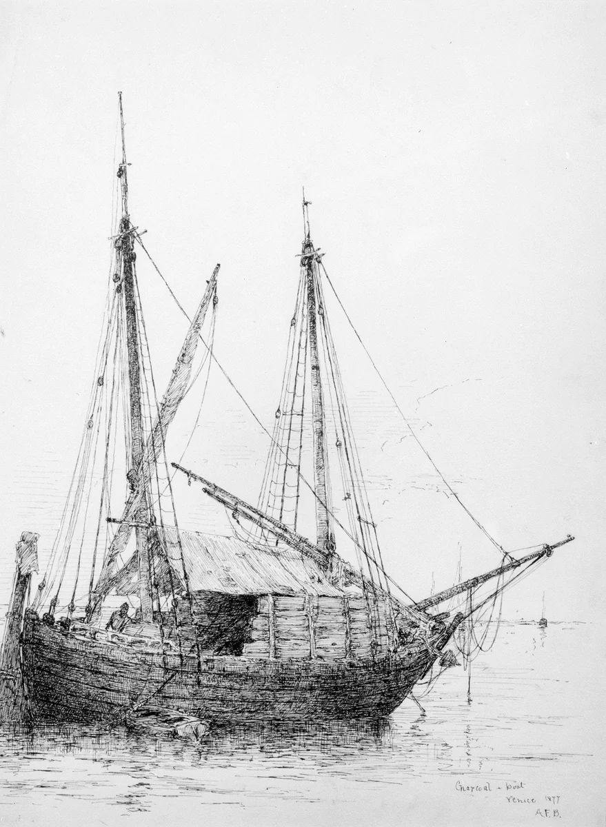 Charcoal Boat, Venice by Andrew Fisher Bunner, artwork, 1877