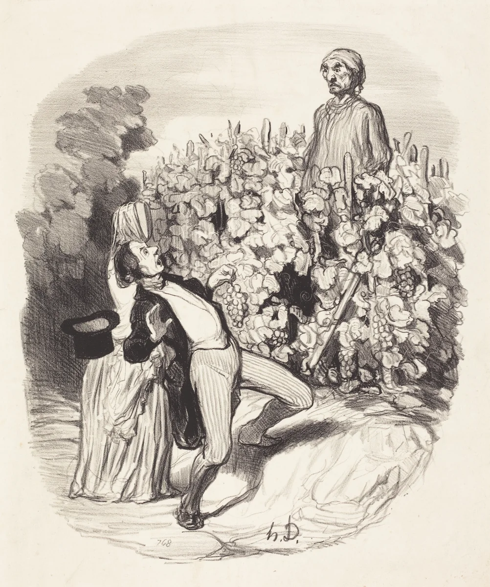 Ah! Saperlotte, je crois que nous sommes pincés! by Honoré Daumier, print, 1845
