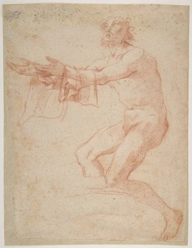 Study for a Raising of Lazarus (recto); half-length study of bearded nude male figure, and a man and woman with donkey (verso) by Salvator Rosa, drawing, 1615-1673