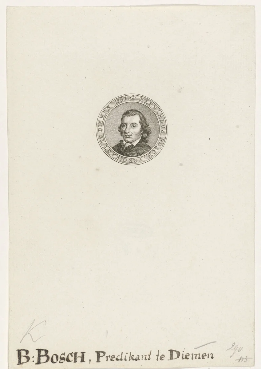 Portret van Bernardus Bosch by Abraham Jacobsz. Hulk, print, 1787
