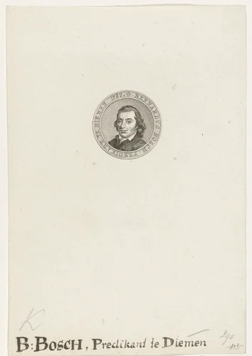 Portret van Bernardus Bosch by Abraham Jacobsz. Hulk, print, 1787