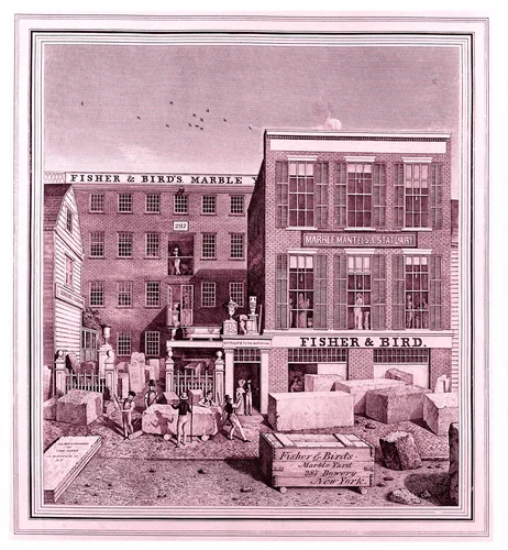 Fisher & Bird's Marble Yard, 287 Bowery, New York by John Baker, print, 1831-1841