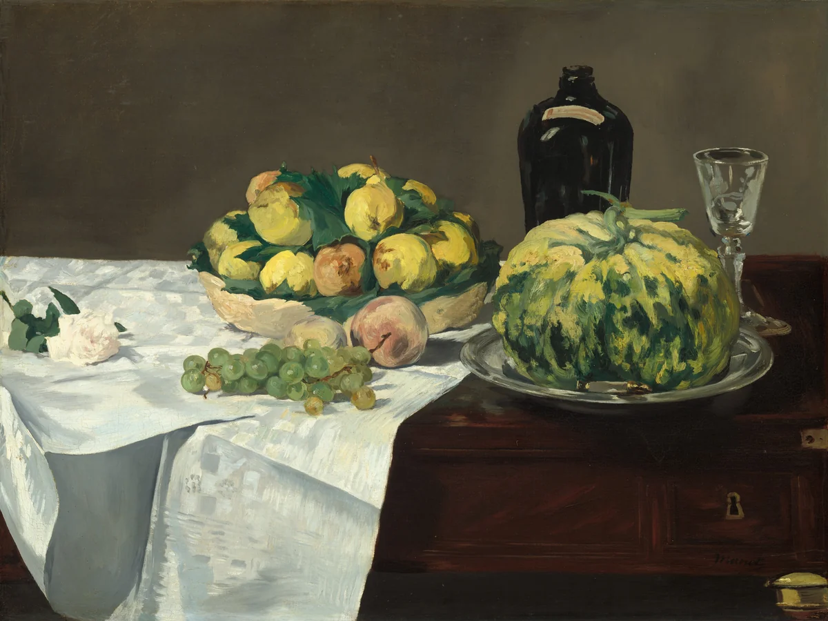Still Life with Melon and Peaches by Edouard Manet, painting, 1866