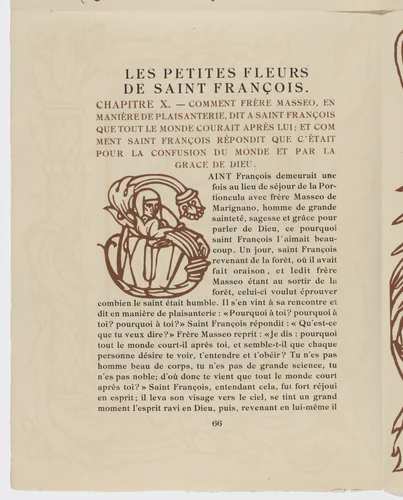 Pictorial initial (page 66) from Les Petites Fleurs de St. François (The Little Flowers of St. Francis) by Émile Bernard, illustrated book, 1928